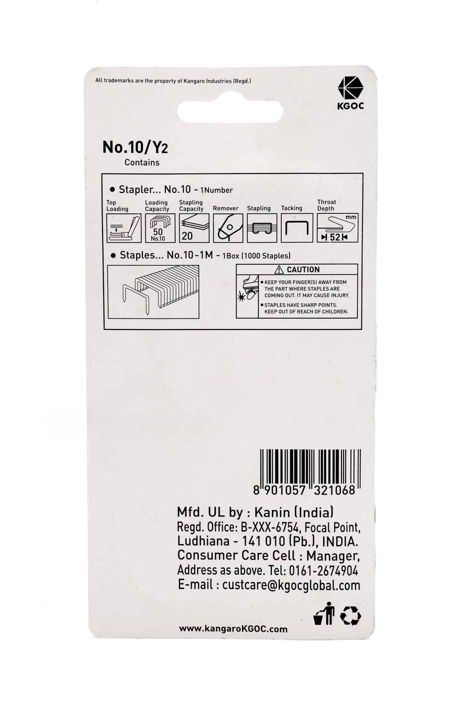 Kangaro Set Of 2 Handy Stapler No.10 & Staples Pin - Assorted