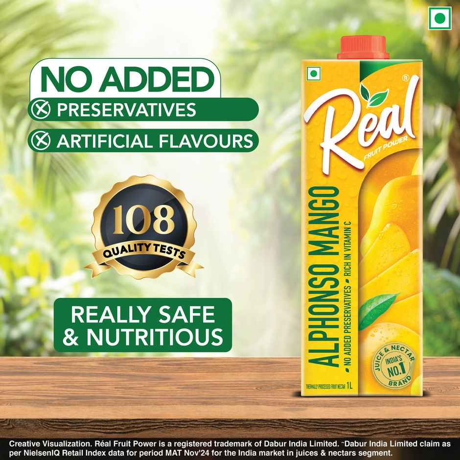 Dabur Real Alphonso Mango Fruit Juice | Refreshing & Enjoyable