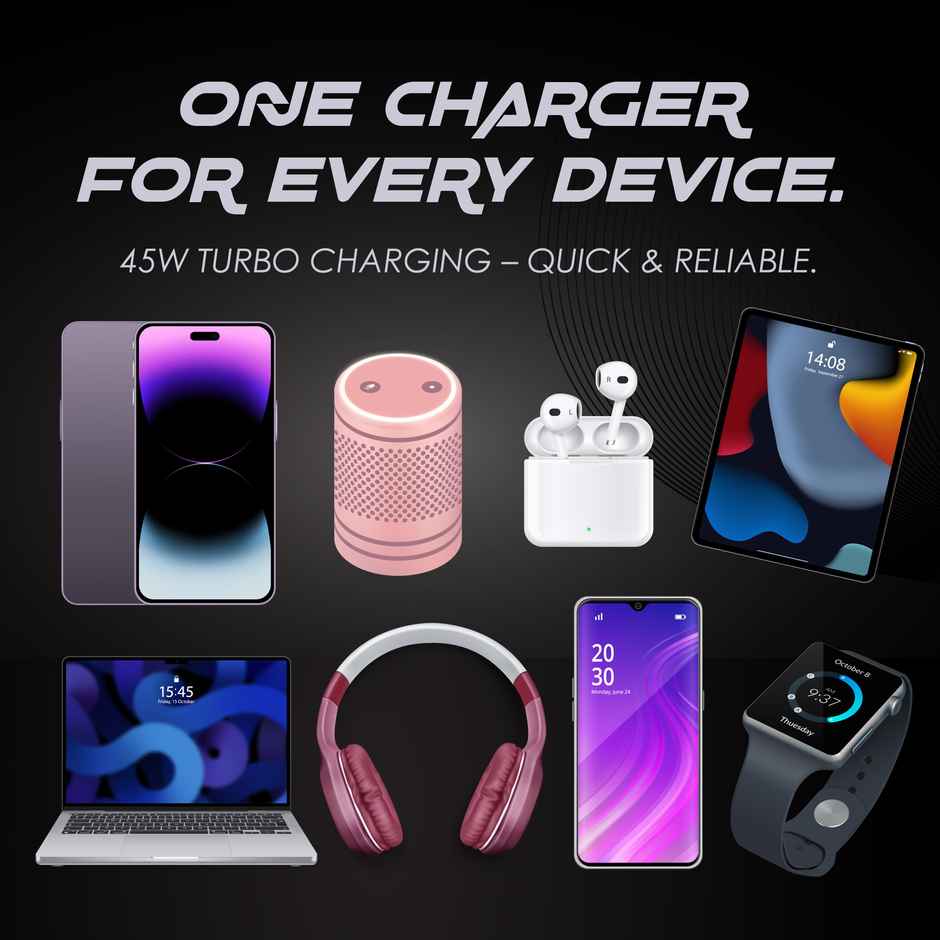 Nippo 45W Turbo Charger With Charging Indicator | Gan Technology | White