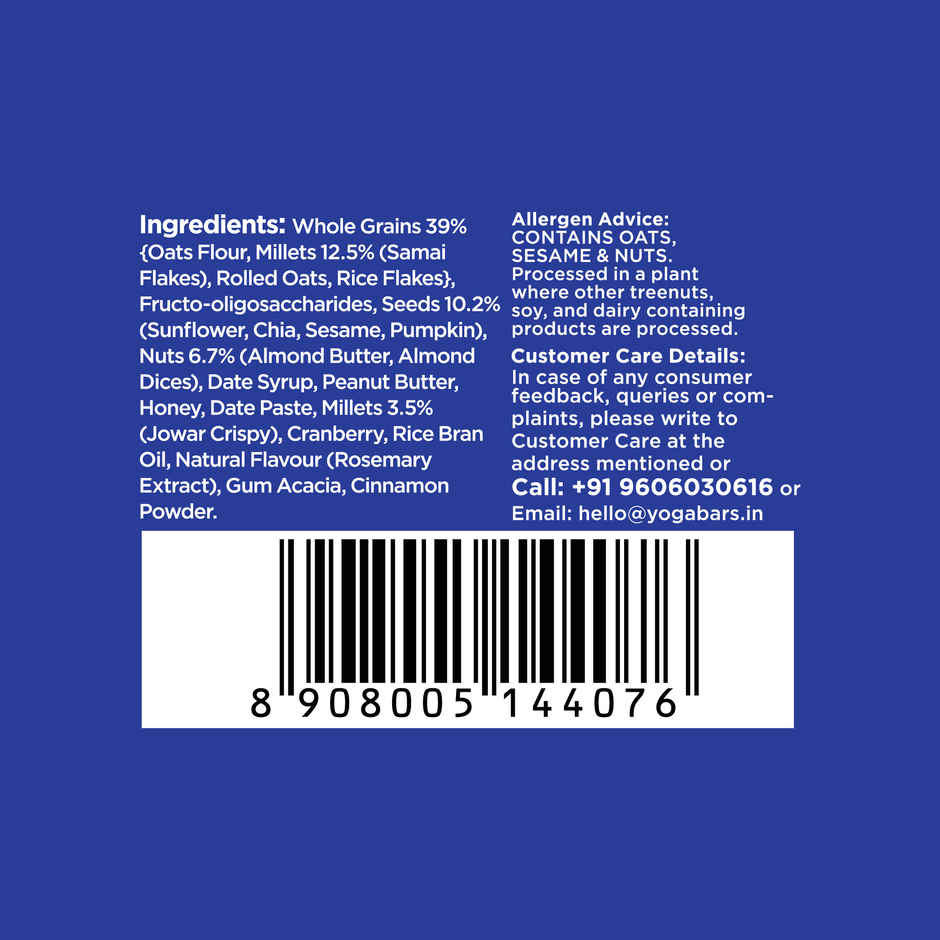 Yogabar Multigrain Energy Bars , Nuts and Seeds 35g - with Nuts,Oats,Millets, Gluten Free,Granola Bar Combo