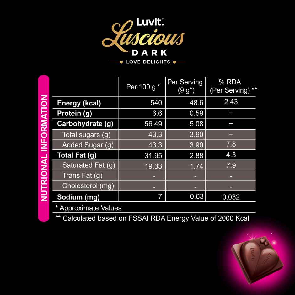Luvit Luscious Love Delights Dark Chocolate Bar