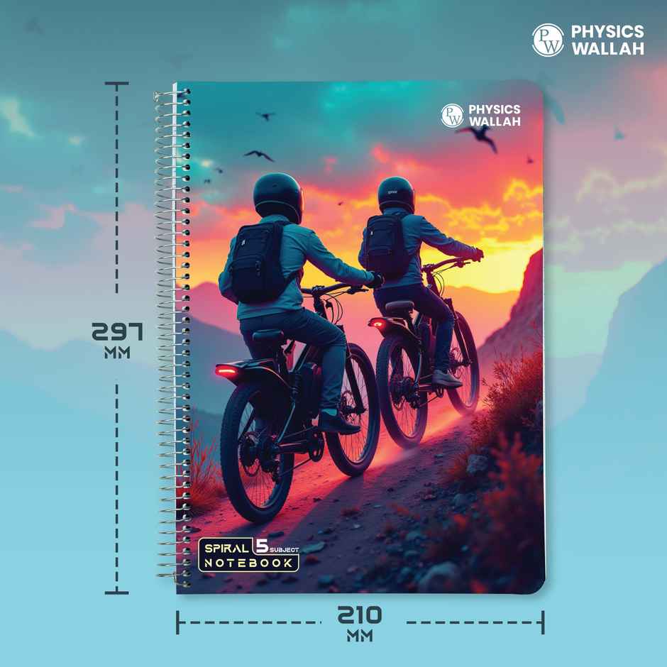 Physics Wallah 5-Subject Spiral adventure Notebook Single (250 pages, 30 x 21 cm)