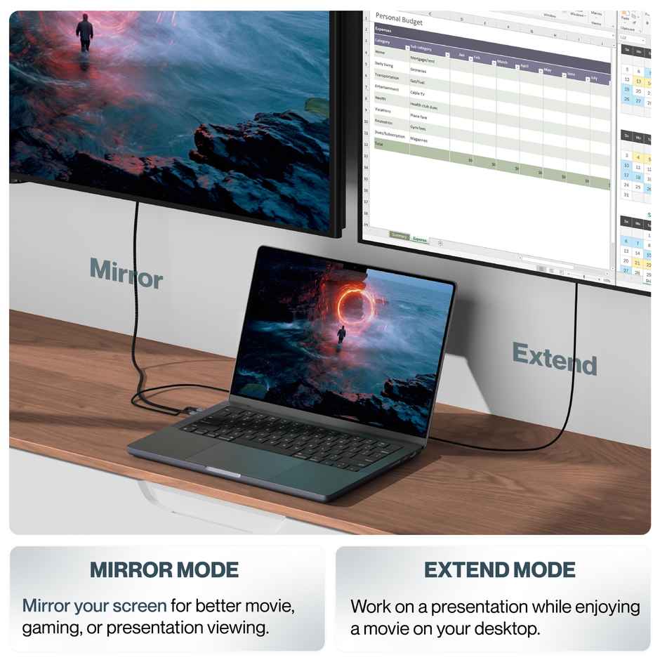 Ambrane ACHDMI-15 1.5M Type C to Hdmi Cable Supports Arc & Cec Extension, 4K Resolution Compatible with Type C Smartphones, iPhone 15/Pro, MacBook, Ipad Pro, Tablets, Laptops & Projectors - Black