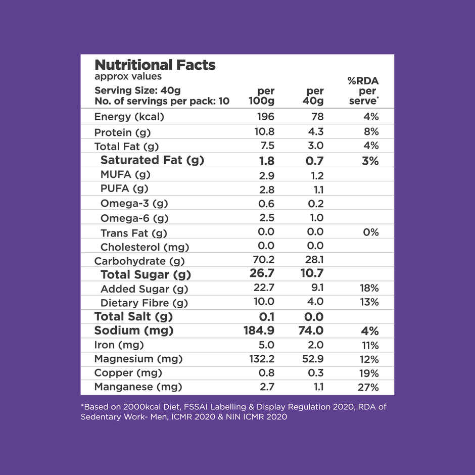 Yogabar Dark Chocolate Oatmeal 400g Breakfast Cereal Gluten Free Oats High in Protein & Gluten-Free