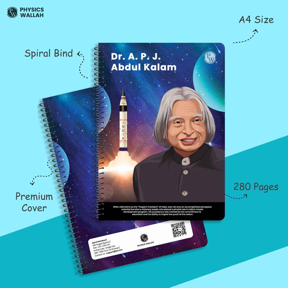 Physics Wallah Practice Spiral Notebook | 280 Pages | Ruled | Dr. Apj Abdul Kalam