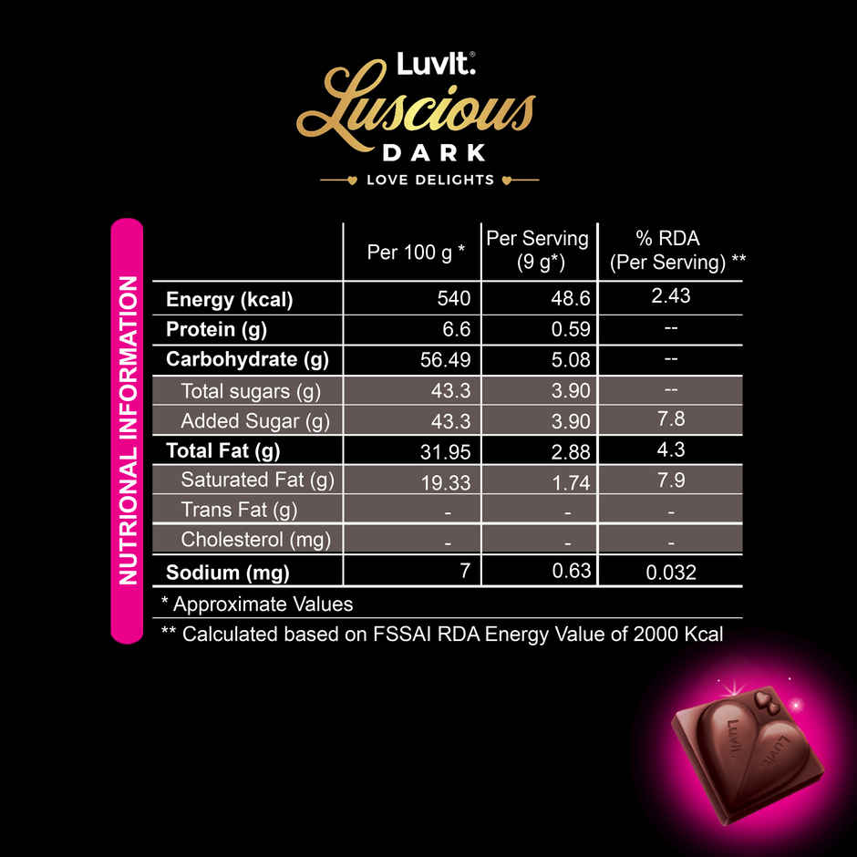 LuvIt Luscious Love Delights Dark Chocolate Bar