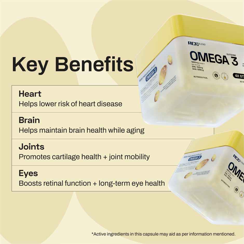 Ace Blend Outshine Omega 3 Fish Oil Capsules | 4x Strength | 743mg EPA 528mg DHA