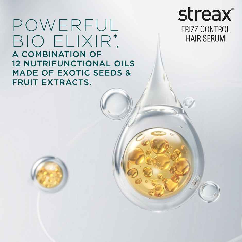 Streax Frizz-Control Hair Serum with Bio Elixir - 72H Frizz Protection, 84% Frizz Reduction