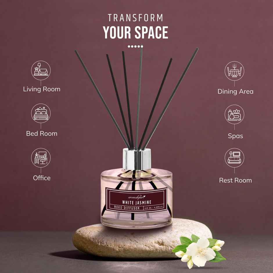 Aromahpure Premium Reed Diffuser - Jasmine, With 6 Fiber Reed Sticks