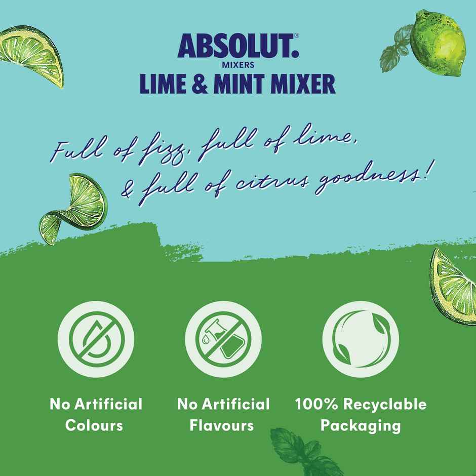 Chyll Party Ice Cubes (Tubes) | Assorted (1kg) & Absolut Mixers Sparkling Lime & Mint (Mojito Flavoured) (250ml) Combo