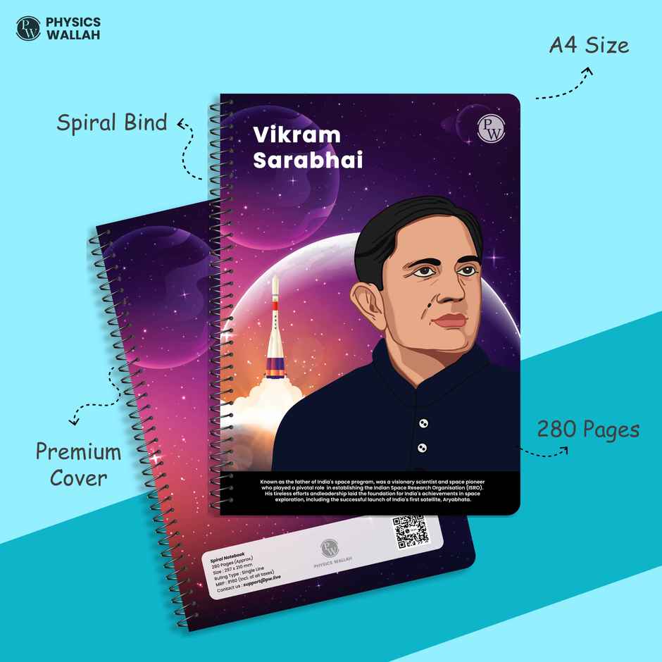 Physics Wallah Practice Spiral Notebook | 280 Pages | Ruled | Vikram Sarabhai