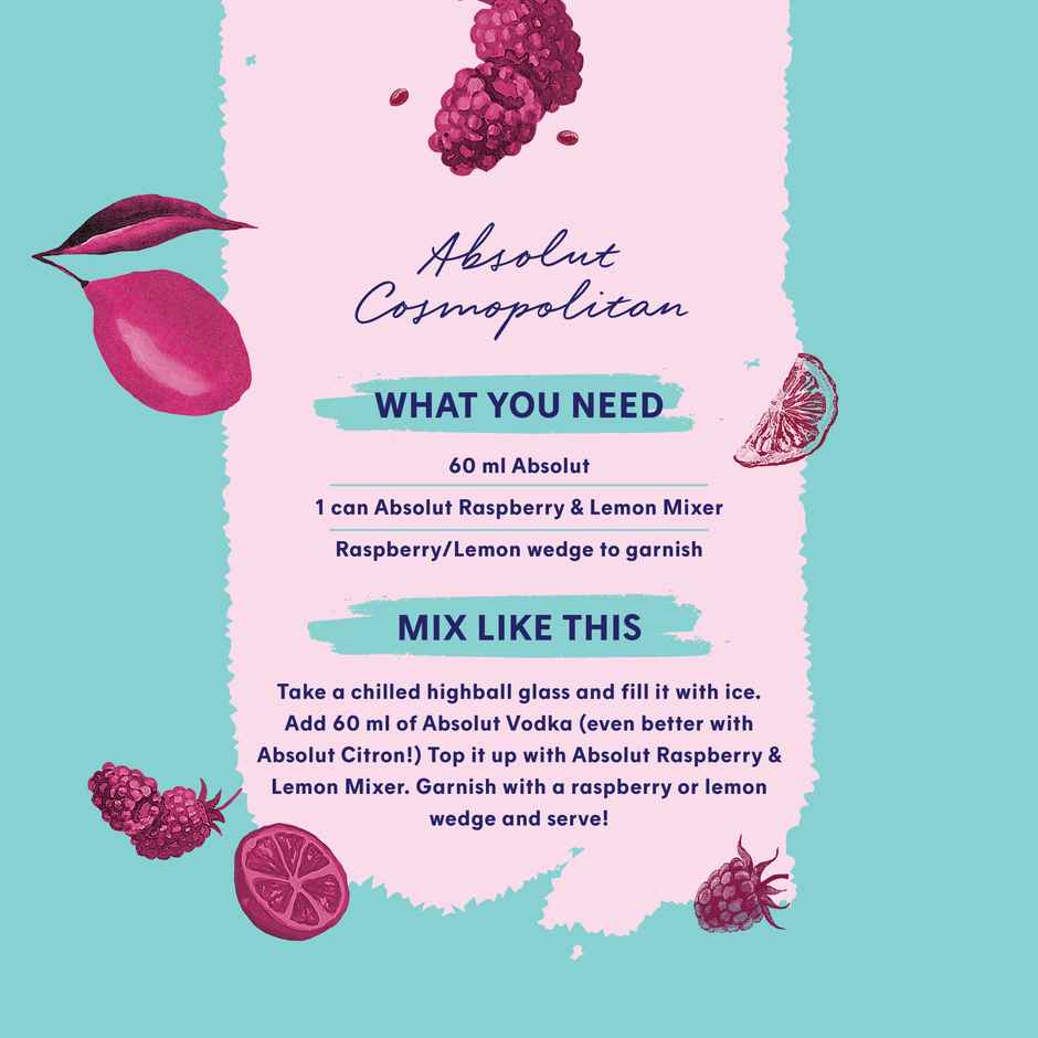 Absolut Mixers Sparkling Raspberry & Lemon Flavoured