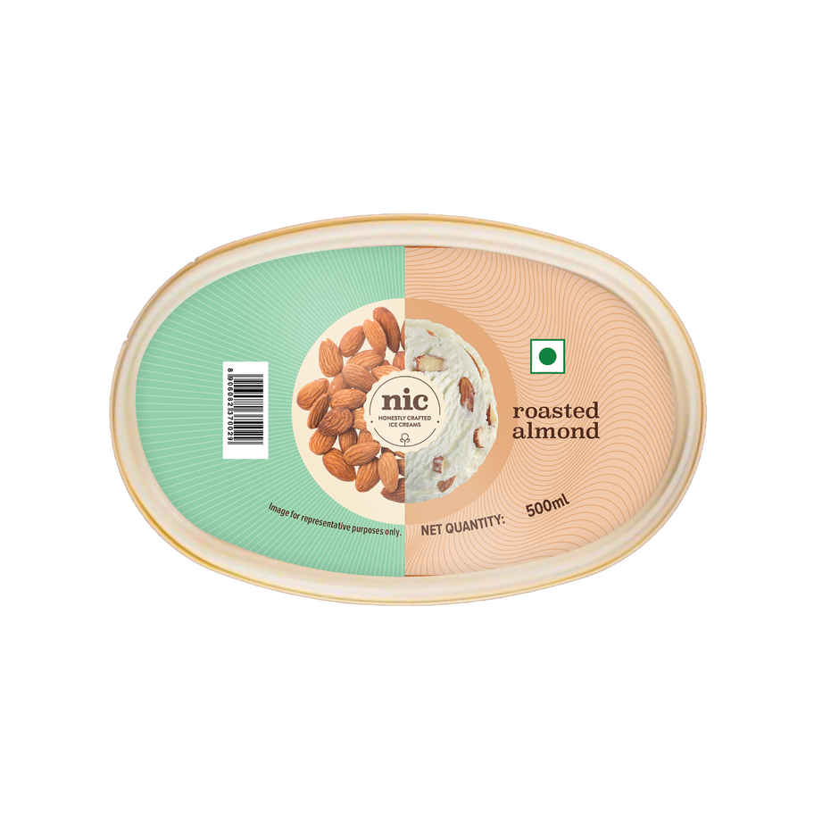 NIC Roasted Almond Ice Cream Tub | Preservative Free | No Artificial Flavors