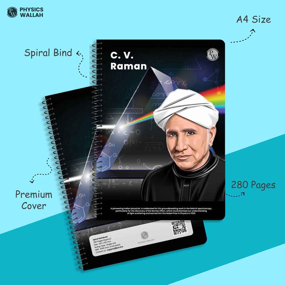 Physics Wallah Practice Spiral Notebook | 280 Pages | Ruled | C.V. Raman