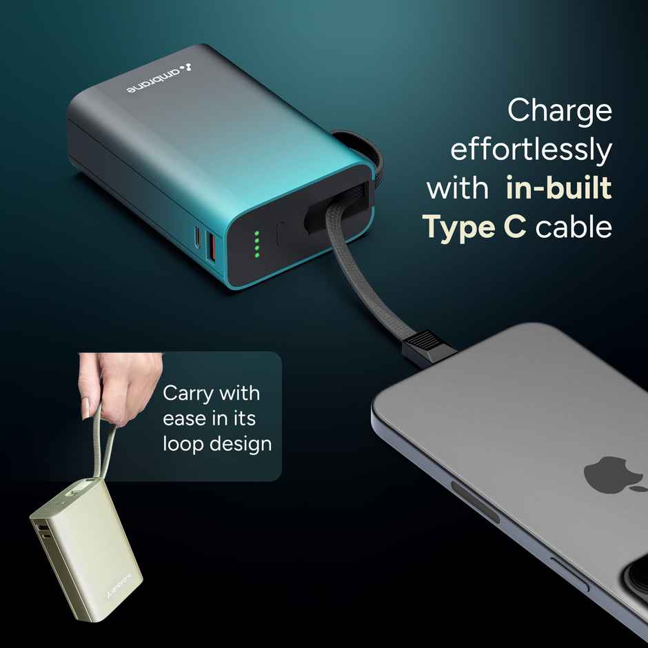 Ambrane 20000 mAh 22.5W Mini Pocket Fast Charging Power Bank | 1 USB & 1 Type C | Blue