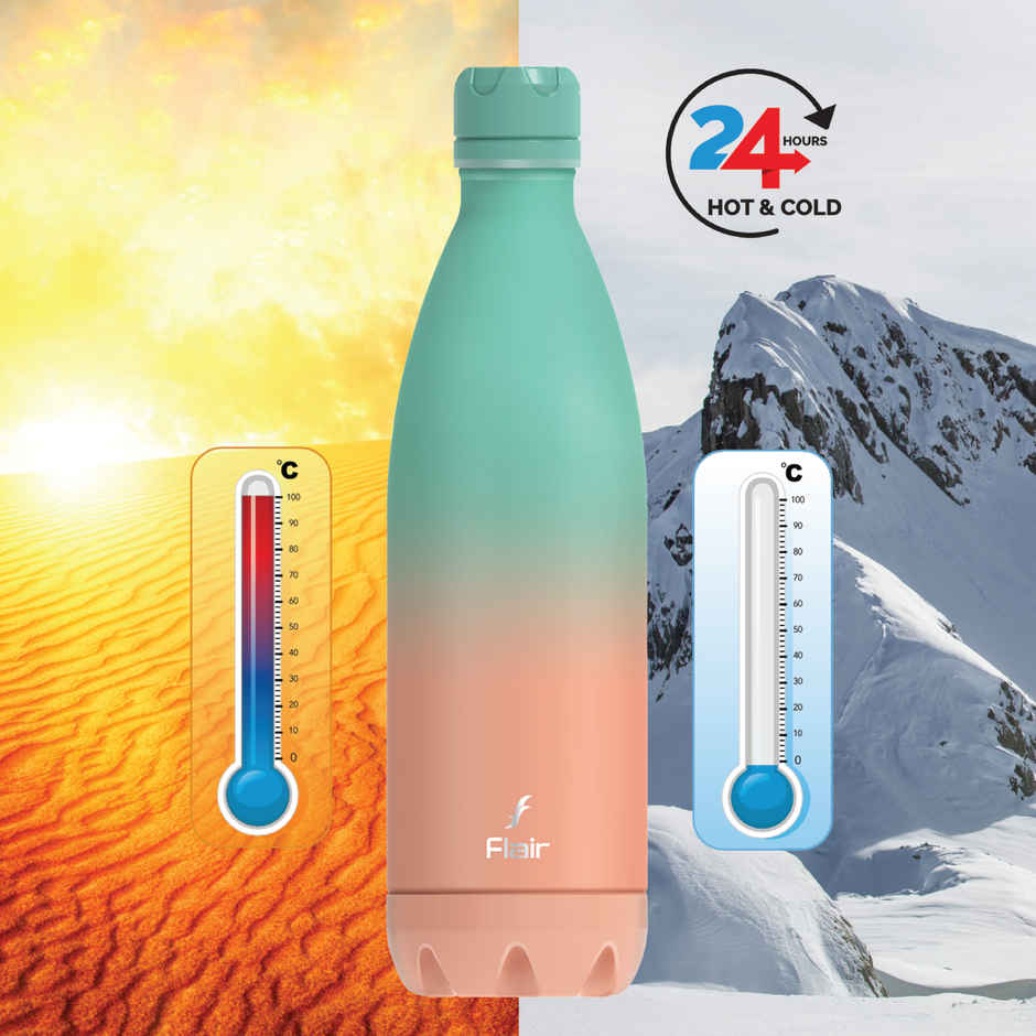 Flair Stainless Steel Pop Double | Walled Vacuum Insulated Bottle | Aqua Green & Coral Pink | 750 ml