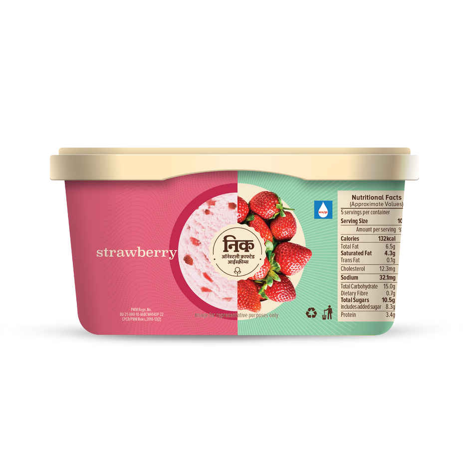 NIC Strawberry Ice Cream Tub | Preservative Free | No Artificial Flavors