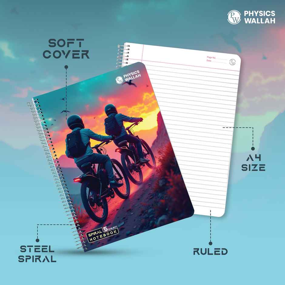 Physics Wallah 5-Subject Spiral adventure Notebook Single (250 pages, 30 x 21 cm)
