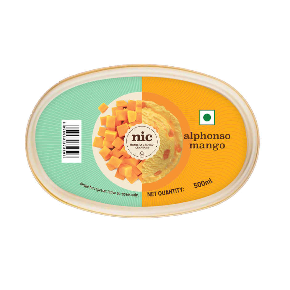 NIC Alphonso Mango Ice Cream Tub | Preservative Free | No Artificial Flavors