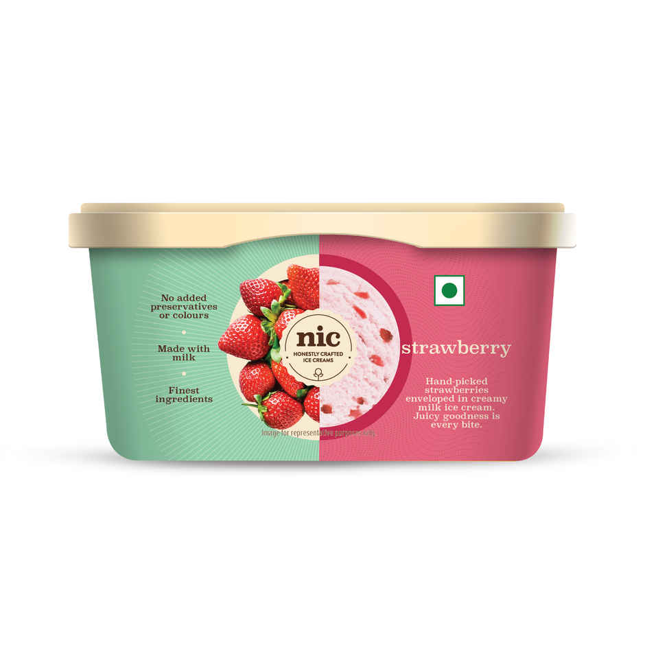 NIC Strawberry Ice Cream Tub | Preservative Free | No Artificial Flavors