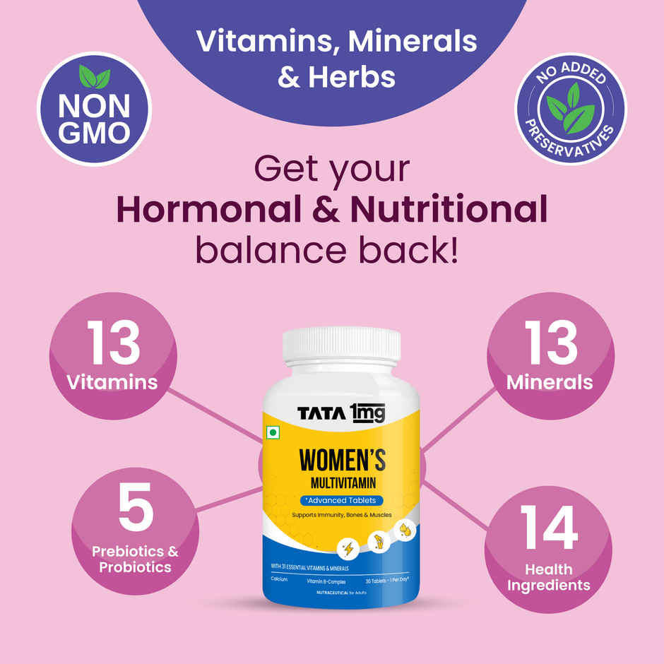 Tata 1mg Womens Multivitamin Veg Tablet Zinc C Calcium D Iron Overall Health Nutrition Enhancer