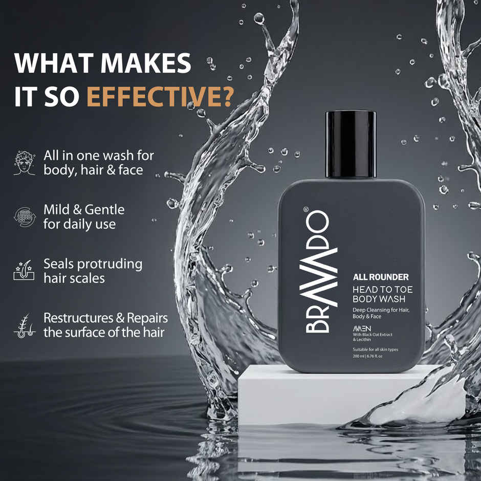 Bravado All Rounder Head to Toe Body Wash for Men | Hair, Face & Body Cleanser | Hydrating