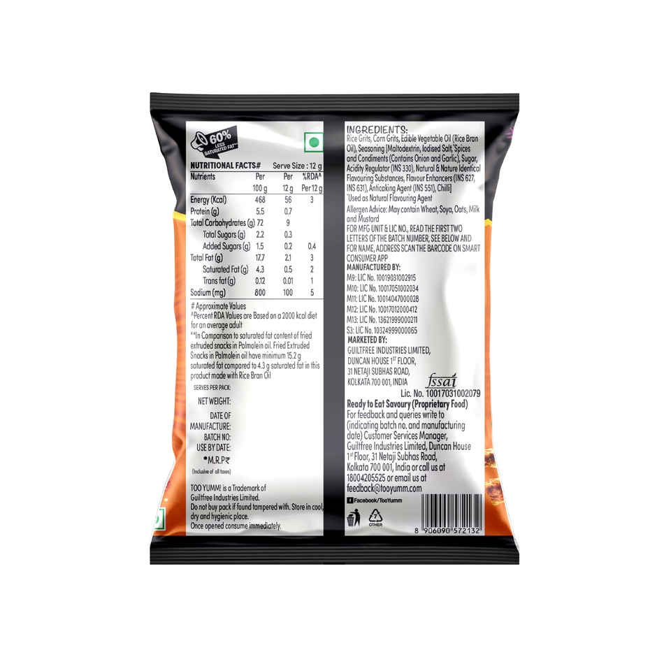 Too Yumm Munchy Masala Karare, 60% Less Saturated Fats, No Palm Oil Healthy Crisps Kurkure
