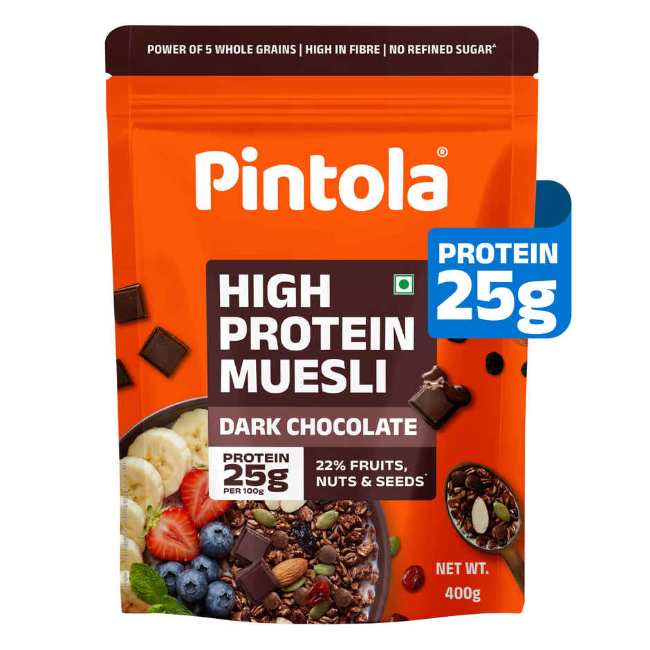 Pintola 25g High Protein Muesli Dark Chocolate & Cranberry, Trans Fat Free