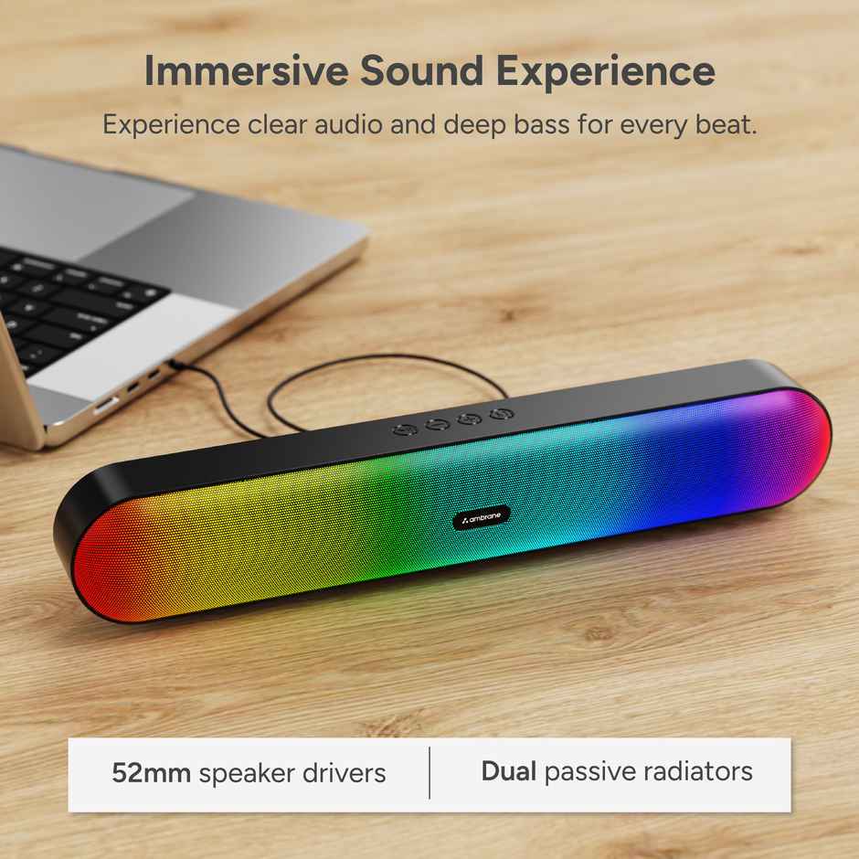 Ambrane 16W Portable Bluetooth Speaker with 12Hrs Playtime | RGB Light | Evoke Spectra