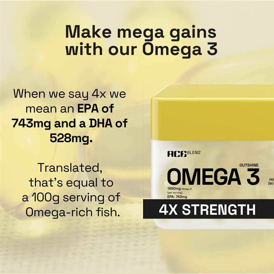 Ace Blend Outshine Omega 3 Fish Oil Capsules | 4x Strength | 743mg EPA 528mg DHA