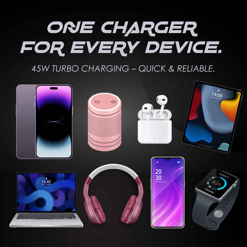 Nippo 45W Turbo Charger With Charging Indicator | Gan Technology | White