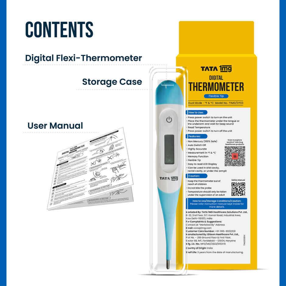 Tata 1mg Flexible Tip Digital Thermometer with One Touch Operation for Child and Adult