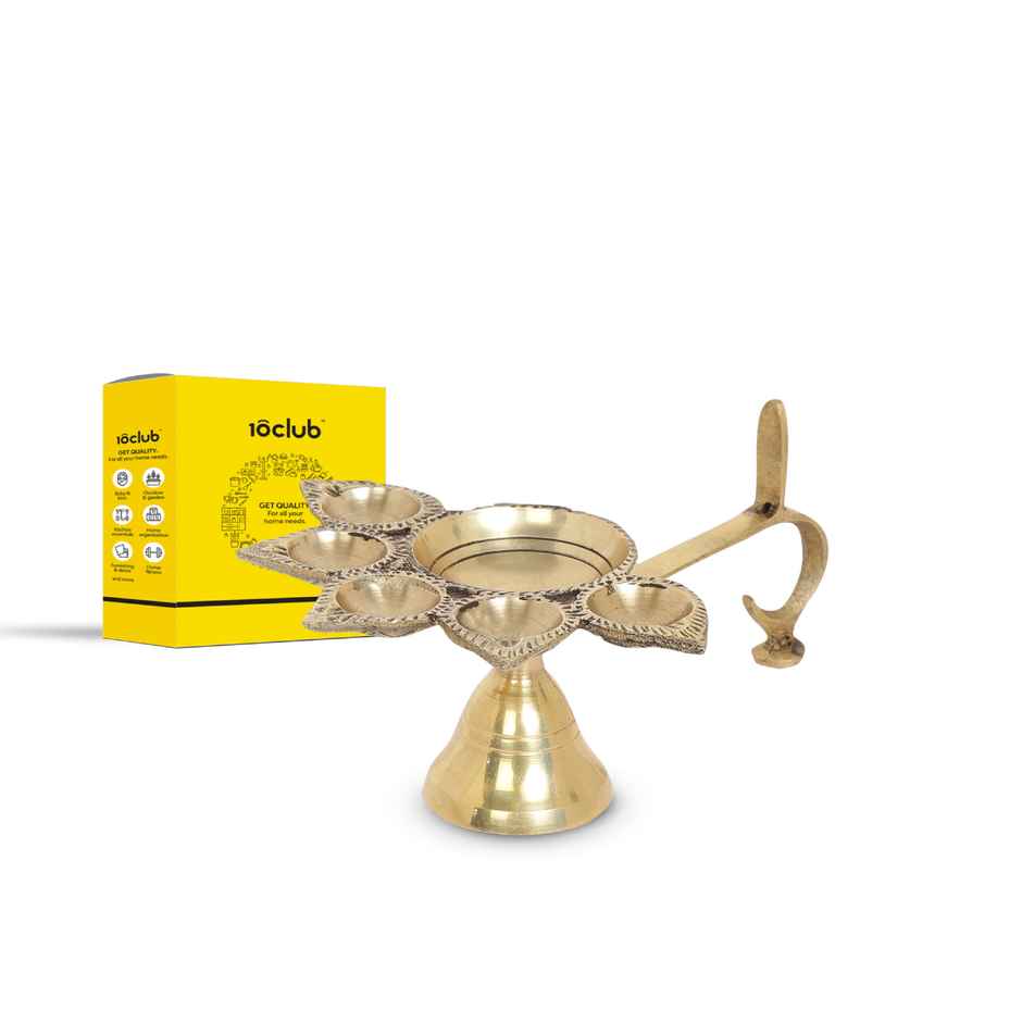 Panch Aarti 100% Pure Brass Diya | Golden | Traditional | Diya-Pooja | 10Club