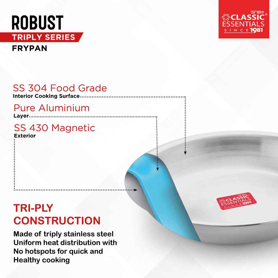 Classic Essentials Robust Triply Fry Pan 24 Cm Diameter 1.7 L Capacity Triply Induction Bottom