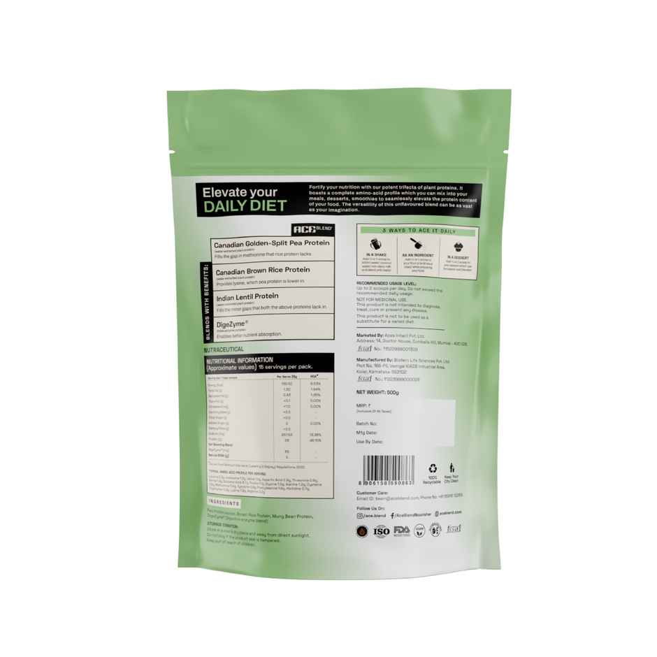 Ace Blend Triple Plant Protein Complex | Unflavoured | Clean Blend for Daily Protein