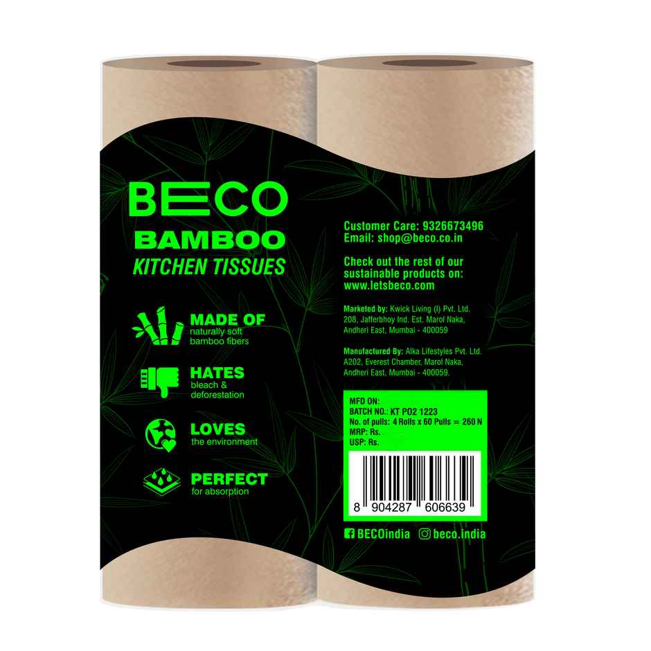 BECO 2 Ply Bamboo Kitchen Towel | 60 Pulls | Pack of 2 Combo