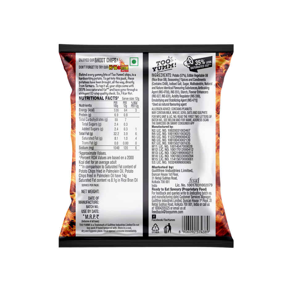 Too Yumm Smoking Hot Bhoot Potato Chips, No Palm Oil Healthy Spicy Chips, 35% Less Saturated Fats Combo
