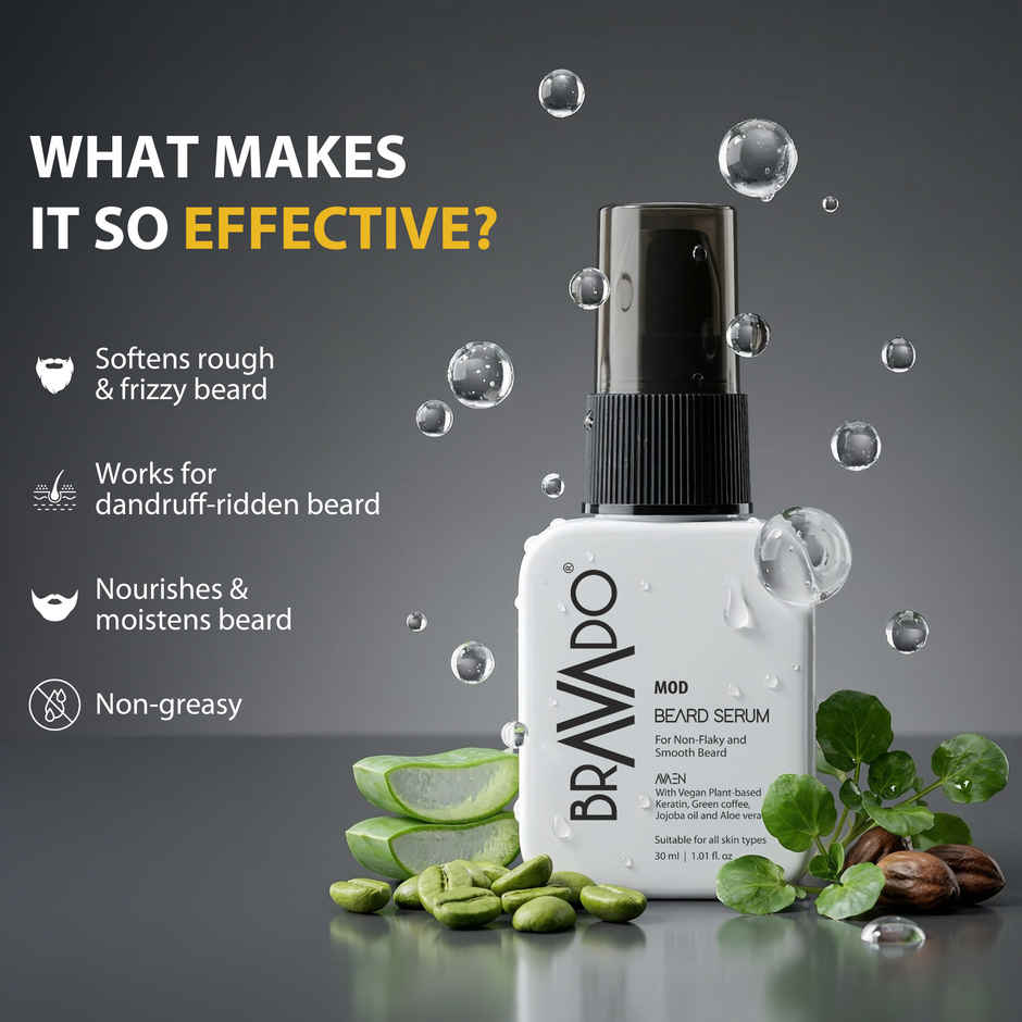 Bravado MOD Beard Grooming Serum | Beard Softener, Shine & Frizz Control for Men