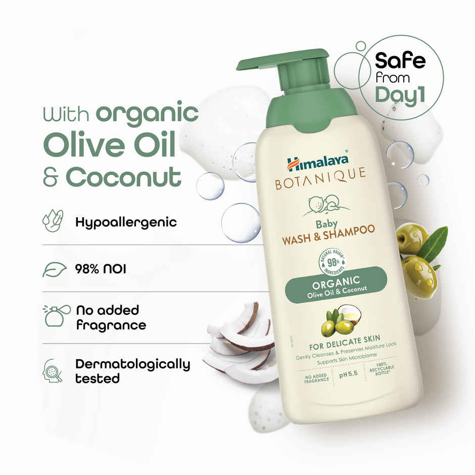 Himalaya Botanique Baby Wash & Shampoo | Organic | Preserve Moisture | Dermatologically Tested