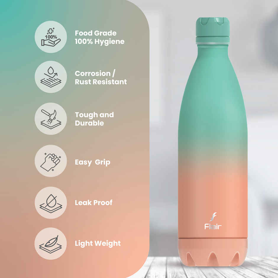 Flair Stainless Steel Pop Double | Walled Vacuum Insulated Bottle | Aqua Green & Coral Pink | 750 ml