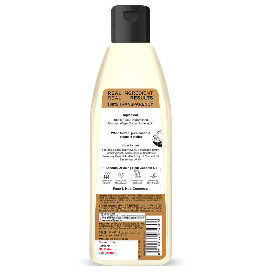 Soulflower Cold Pressed Coconut Hair Oil for Deep Nourishment