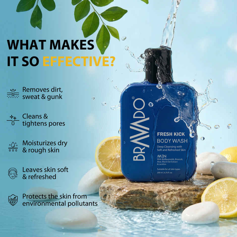 Bravado Fresh Kick Body Wash for Men | Refreshing Shower Gel, Deep Cleansing & Hydrating