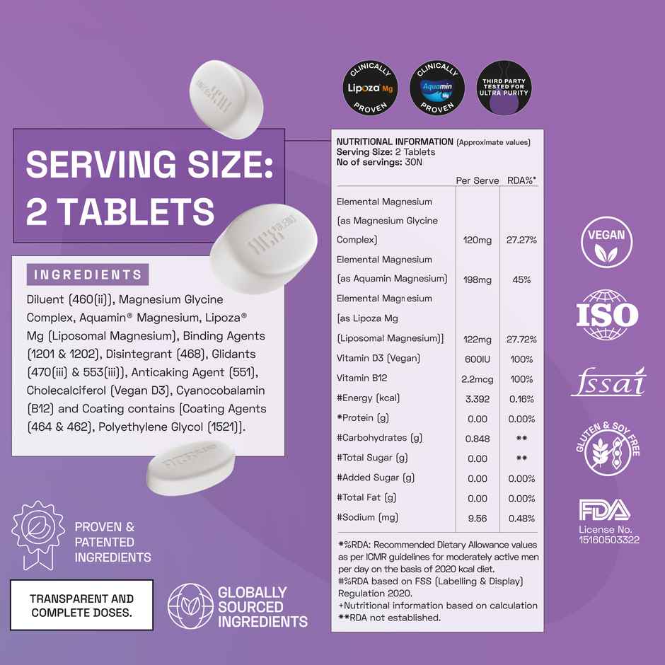 Ace Blend Max Magnesium Tablets 440mg | Magnesium Glycinate - Liposomal Lipoza - Aquamin