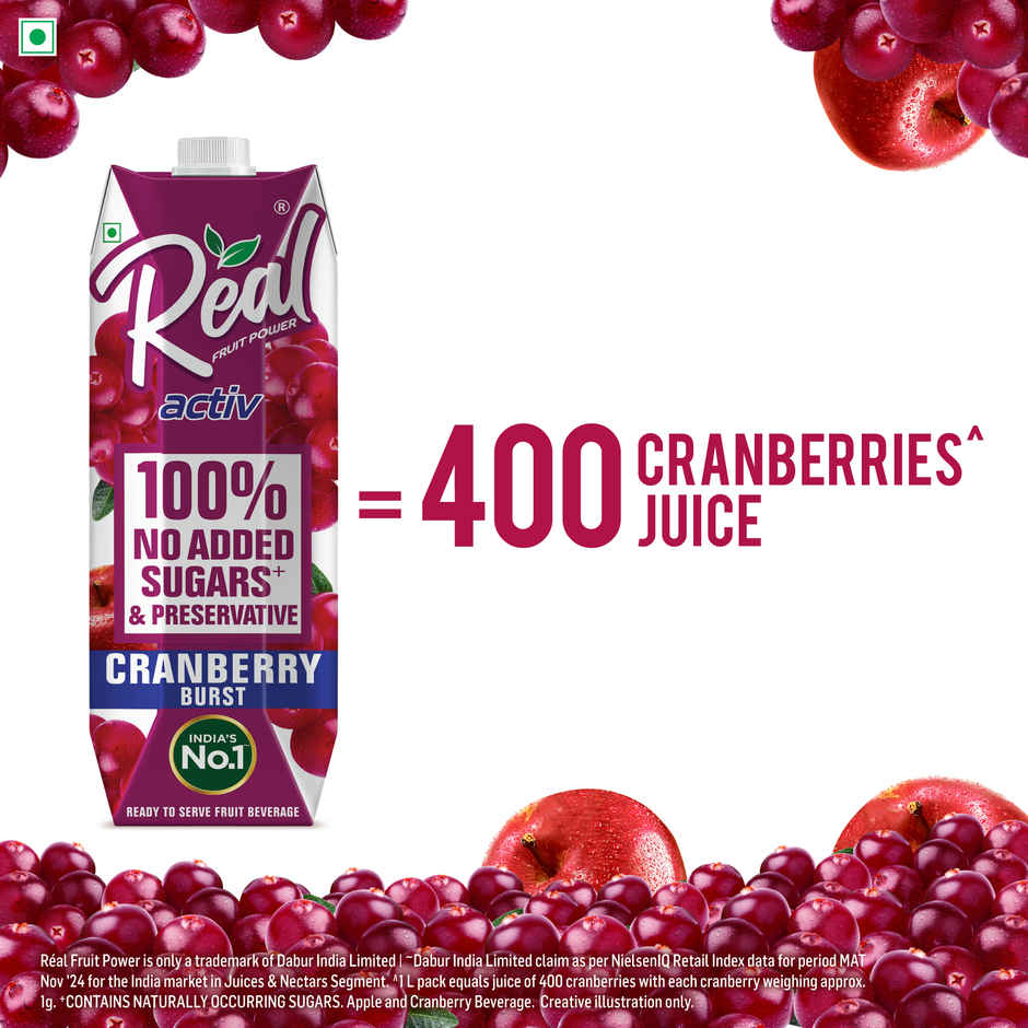 Dabur Real Activ Cranberry Juice, No Added Sugars & Preservative