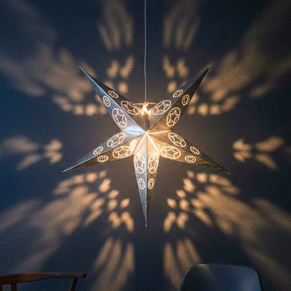 Christmas Hanging Silver Star Lantern | 27 cm | Mad Over Print