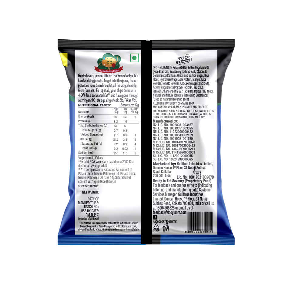 Too Yumm Indian Masala Potato Chips, 40% Less Saturated Fats, No Palm Oil Healthy Spicy Chips