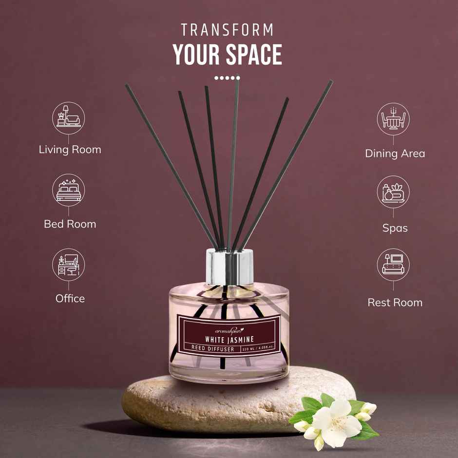 Aromahpure Premium Reed Diffuser - Jasmine, With 6 Fiber Reed Sticks