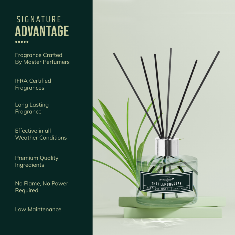 Aromahpure Premium Reed Diffuser with 6 Fiber Reed Stick Lemongrass