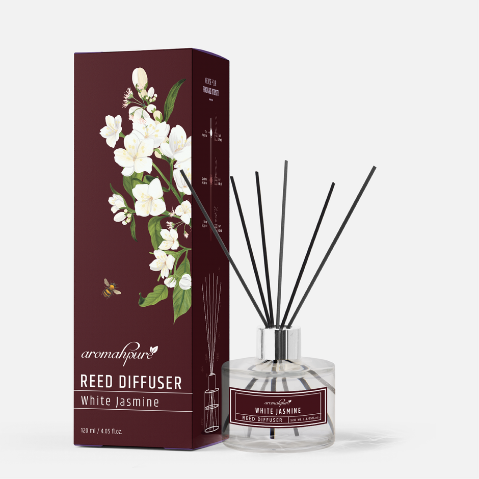 Aromahpure Premium Reed Diffuser with 6 Fiber Reed Sticks, Jasmine