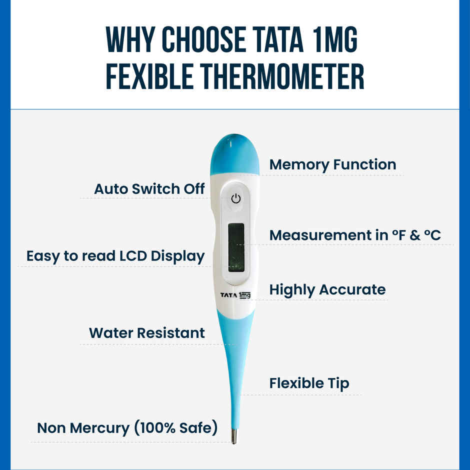 Tata 1mg Flexible Tip Digital Thermometer with One Touch Operation for Child and Adult
